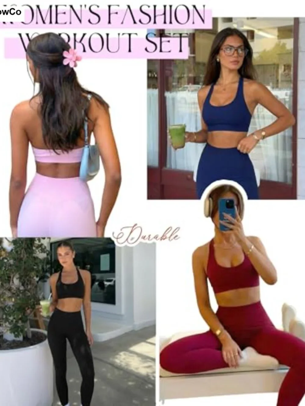 Women's 2-Piece Seamless Workout Set Halter Sports Bra High Waist Scrunch Butt